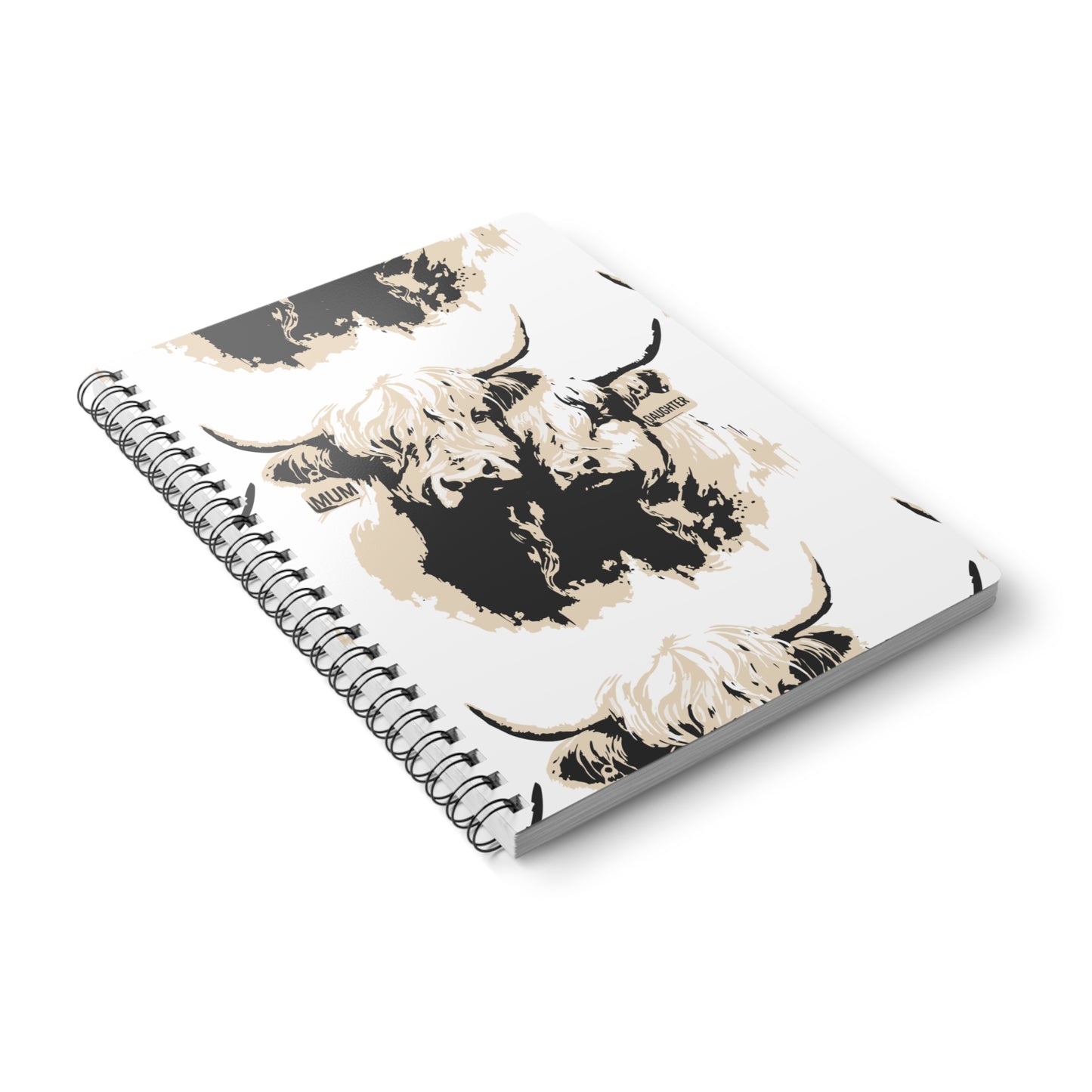 Highland Cow Spiral Notebook – 'Mum' & 'Daughter' Patterned A5 Journal