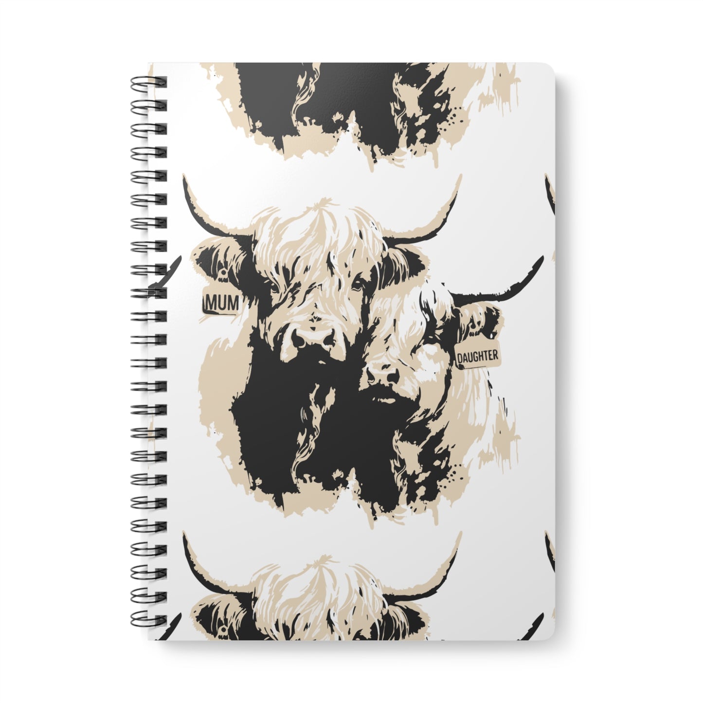 Highland Cow Spiral Notebook – 'Mum' & 'Daughter' Patterned A5 Journal
