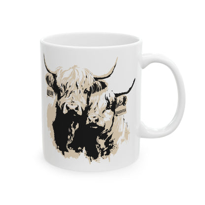 Highland Cow 'Mum & Daughter' Ceramic Mug - Cute Farm Animal Coffee Cup (11oz & 15oz)