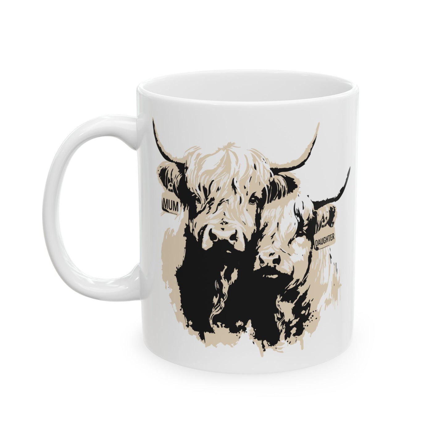 Highland Cow 'Mum & Daughter' Ceramic Mug - Cute Farm Animal Coffee Cup (11oz & 15oz)