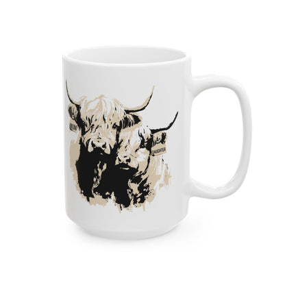 Highland Cow 'Mum & Daughter' Ceramic Mug - Cute Farm Animal Coffee Cup (11oz & 15oz)