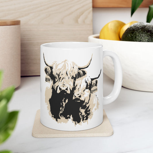 Highland Cow 'Mum & Daughter' Ceramic Mug - Cute Farm Animal Coffee Cup (11oz & 15oz)