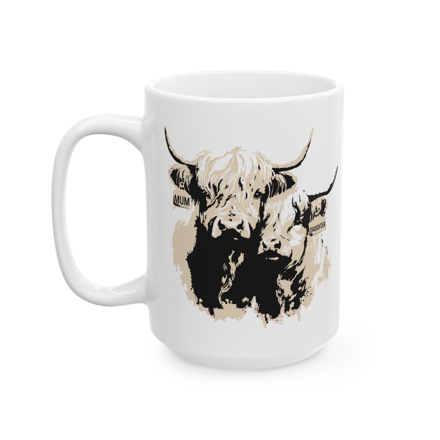 Highland Cow 'Mum & Daughter' Ceramic Mug - Cute Farm Animal Coffee Cup (11oz & 15oz)