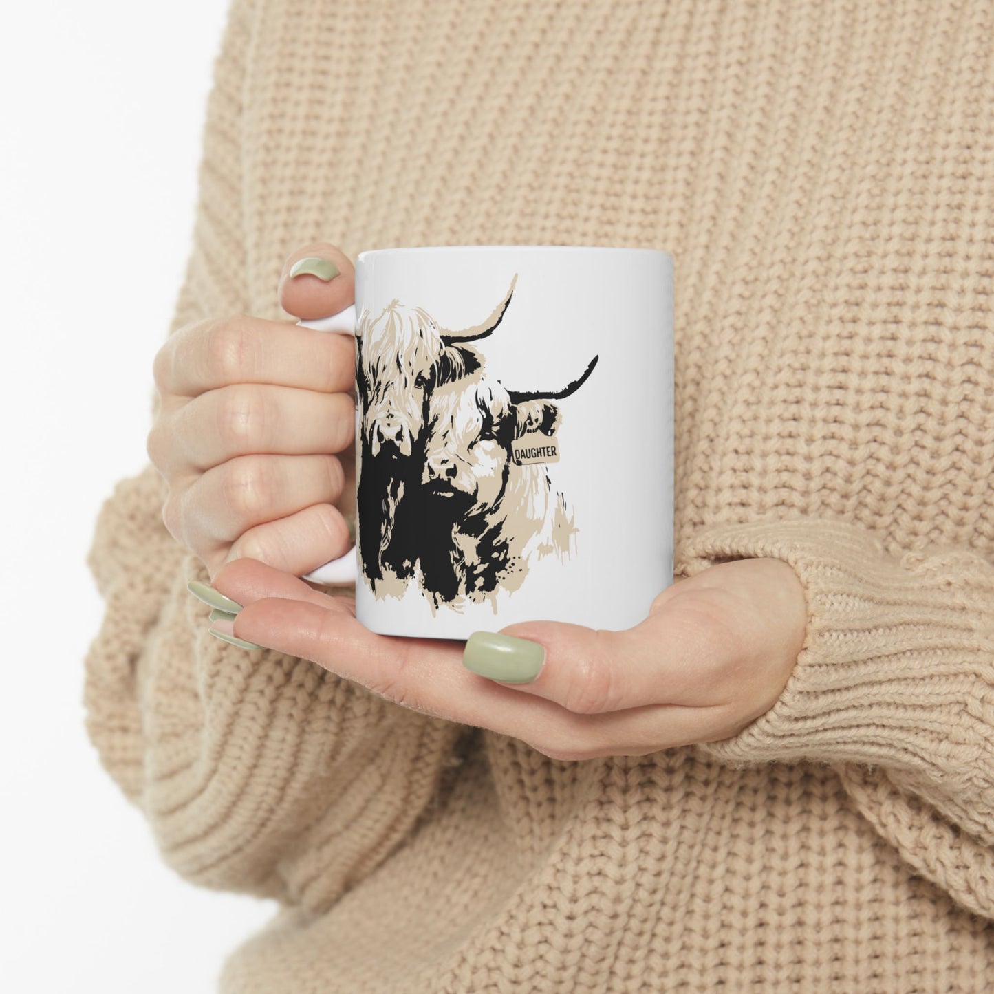 Highland Cow 'Mum & Daughter' Ceramic Mug - Cute Farm Animal Coffee Cup (11oz & 15oz)