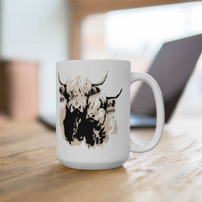 Highland Cow 'Mum & Daughter' Ceramic Mug - Cute Farm Animal Coffee Cup (11oz & 15oz)