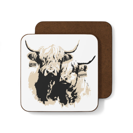 Highland Cow Mum & Daughter Coaster - Hardboard Drink Coaster