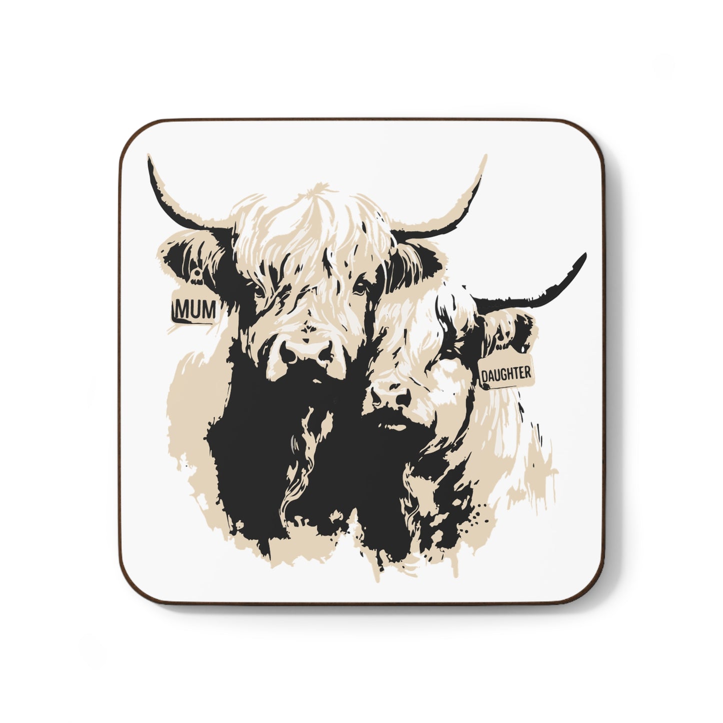 Highland Cow Mum & Daughter Coaster - Hardboard Drink Coaster