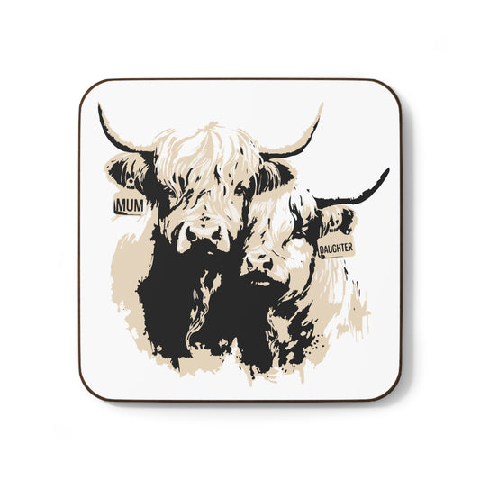 Highland Cow Mum & Daughter Coaster - Hardboard Drink Coaster