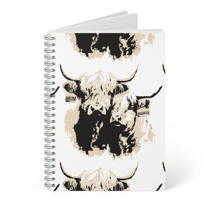 Highland Cow Spiral Notebook – 'Mum' & 'Daughter' Patterned A5 Journal